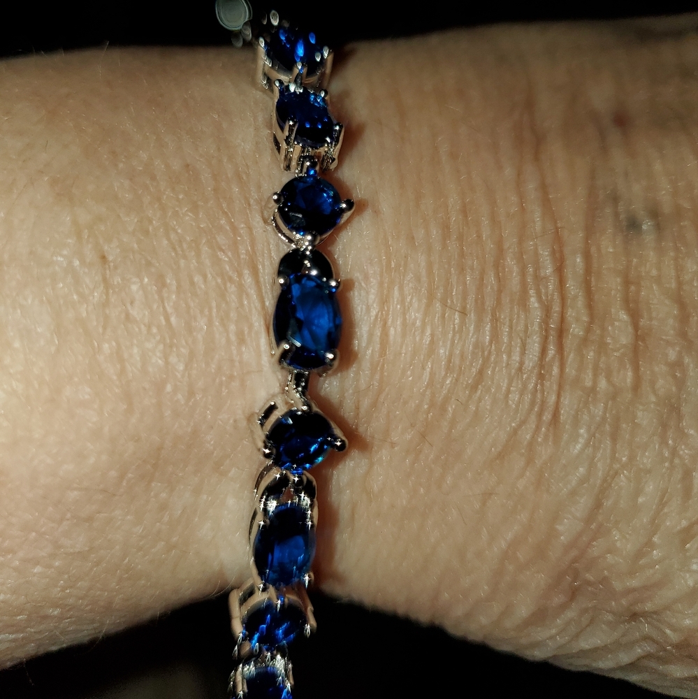 NWOT Blue Saphire CZ White Gold Over Brass Bracelet